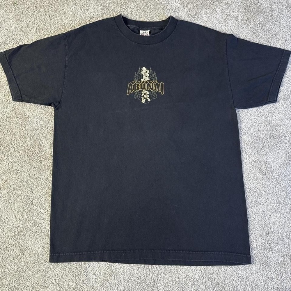 Y2K Japanese Style Dangerous Abunai T-Shirt L Black Gold